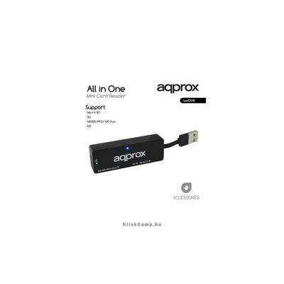 Mini kártyaolvasó All-in-one (Micro SD/ SD/ MS/MS-PRO/ MSDuo/ M2) Fekete APPROX APPCR01B : APPCR01B fotó