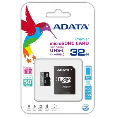 Memória-kártya 32GB SD micro SDHC Class 4 memória kártya adapterrel : AUSDH32GCL4-RA1 fotó