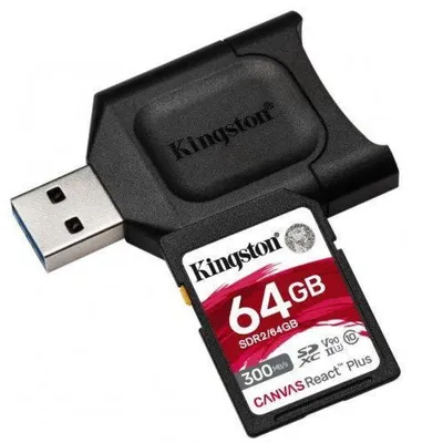 Memória-kártya 64GB SD + olvasó (SDXC Class 10 UHS-II U3) Kingston Canvas React Plus MLPR2/64GB : MLPR2_64GB fotó