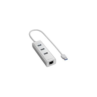 USB Hub 3 port USB3.0 + 1port RJ45 Aluminium Hub +RJ45 Ezüst : SHARK-4044951016839 fotó