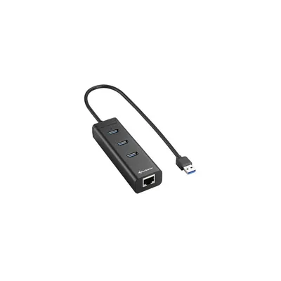 USB Hub 3 port USB3.0 + 1port RJ45 Aluminium Hub +RJ45 Fekete : SHARK-4044951016983 fotó