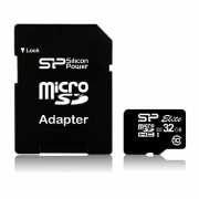32GB Memória-kártya MicroSD kártya Class10 + adapter Silicon Power : SP032GBSTHBU1V10
