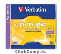 DVD-RW lemez, újraírható, 4,7GB, 4x, normál tok, VERBATIM : VERBATIM-43285