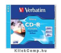 CD-R lemez, nyomtatható, matt, ID, AZO, 700MB, 52x, normál tok, VERBAT : VERBATIM-43325