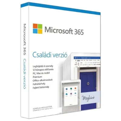 Microsoft 365 Családi verzió P6 HUN 6 Felhasználó 1 év dobozos irodai programcsomag szoftver : 6GQ-01156 fotó