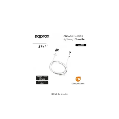 USB - Micro USB & Lightning USB cable (Apple, iPhone, iPad) APPROX APPC32 : APPC32 fotó