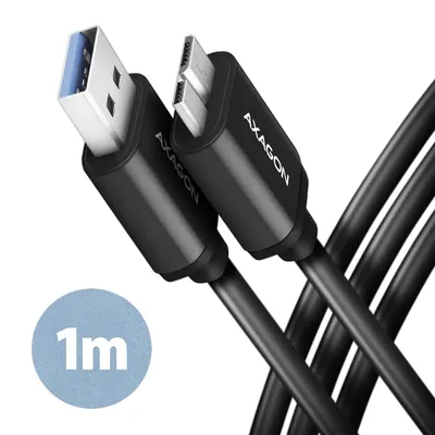 Kábel USB micro B - USB A 3.2 Gen 1m Black AXAGON : BUMM3-AM10AB fotó