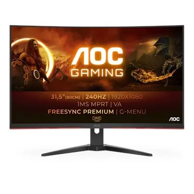 Monitor Ívelt Gaming 31.5" 1920x1080 1ms 2xHDMI DisplayPort 240Hz AOC : C32G2ZE_BK fotó