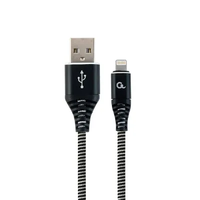 Kábel USB-Lightning 2m fekete-fehér szőtt Gembird : CC-USB2B-AMLM-2M-BW fotó