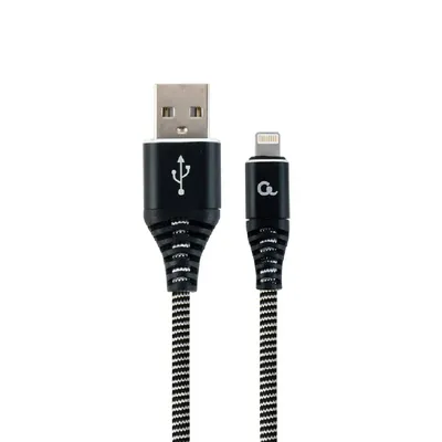 Kábel USB-Lightning 2m fekete-fehér szőtt Gembird - Már nem forgalmazott termék : CC-USB2B-AMLM-2M-BW fotó