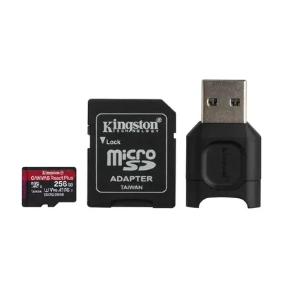 Memória-kártya 256GB SD micro adapterrel, olvasóvalSDXC Class 10 UHS-II U3 Kingston Canvas React Plus MLPMR2/256GB : MLPMR2_256GB fotó