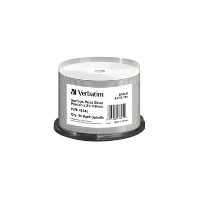 DVD-R lemez, nyomtatható ezüst felület, no-ID, 4,7GB, 16x, hengeren, VERBATIM : VERBATIM-43645 fotó